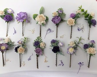Lavender Rose Hair Pins: Purple Bridal Flower Hair Clips
