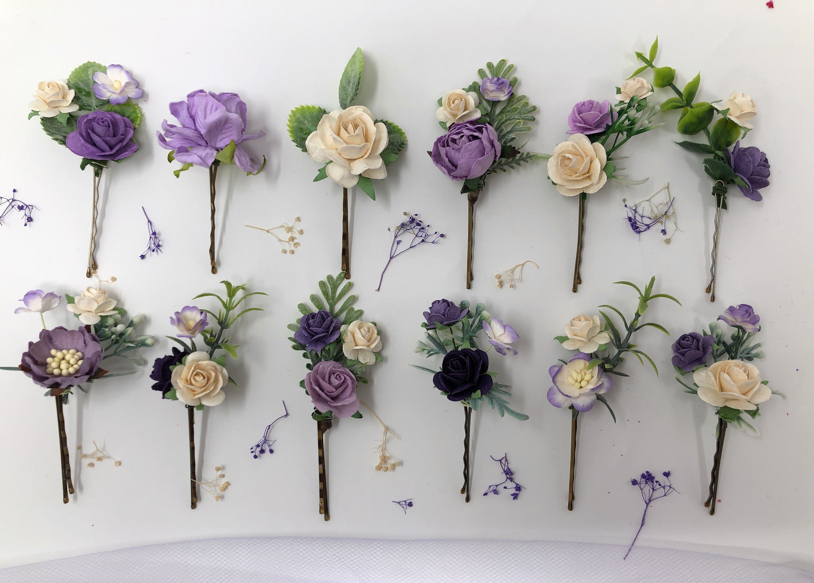 Lavender flower hair clips, purple hair pins, bridal hair pieces, flower hair bobby pins, wedding flower clips, bridal rose hair clips