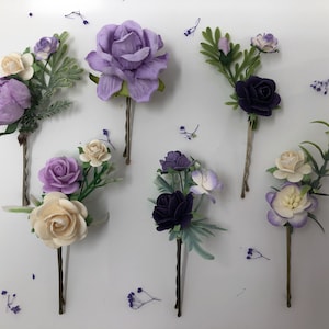 Purple Rose Hair Pins - Set of 6 Floral Wedding Bobby Pins