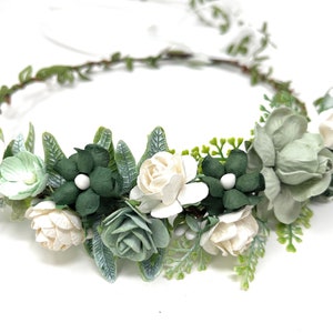 Sage Green Flower Crown Wedding Hair Wreath Flower Girl Crown Boho Bridal Floral Crown Fairy Wreath Adjustable Headband Women Photo Props