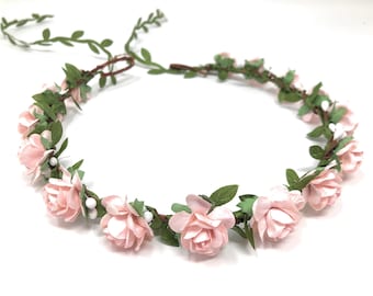 Baby Pink Rose Flower Crown: Wedding Girl Headband
