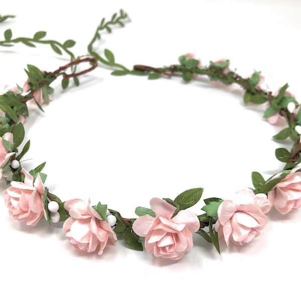 Girl flower crown, baby pink flower crown, flower girl headband, flower crown wedding, flower wreath for hair, toddler flower crown