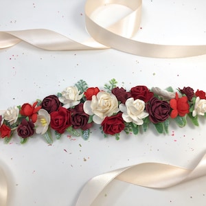 Red Flower Belt: Handmade Christmas Wedding Dress Sash