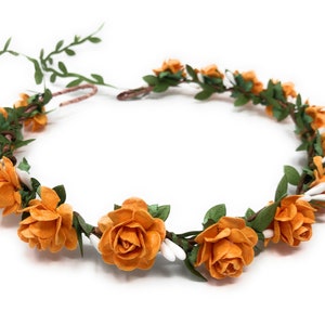 Orange Rose Flower Crown: Autumn Wedding Hair Wreath