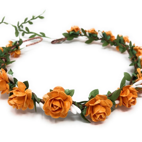 Couronne de fleurs orange automne fleur fille bandeau automne mariage guirlande florale pour cheveux, demoiselle d'honneur accessoires cheveux morceau de cheveux