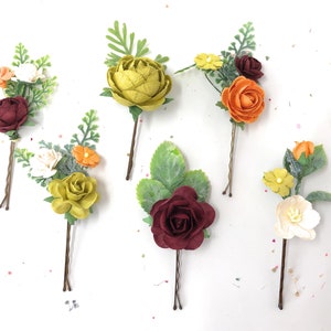Mustard Yellow Flower Hair Bobby Pins: Autumn Wedding Accessories, Set of 6