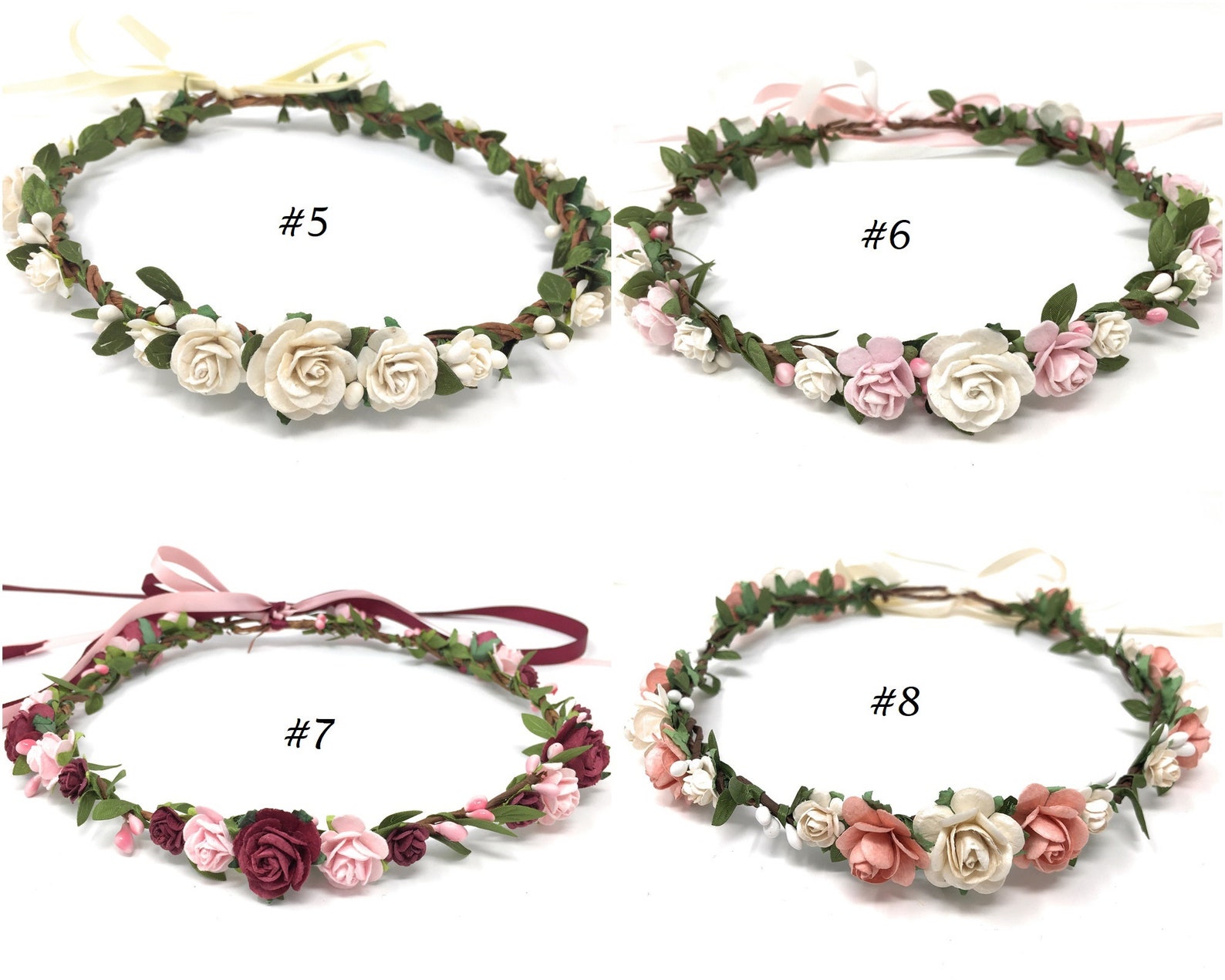 Flower Crown Burgundy and Antique White Wedding Flower Crown Etsy