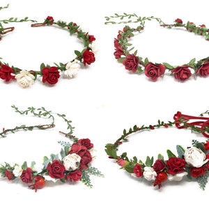 Red Floral Christmas Flower Crown: Winter Photo Prop Headpiece
