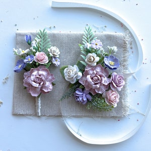 Prom Boutonniere and Corsage Set Light purple Wedding Best Man Groom Flower
