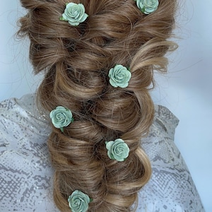 Sage Green Rose Hair Pins 6pcs: Floral Bridal Hair Accessories