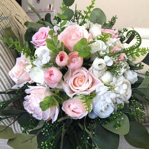 Wedding Flower Bouquet Pink and White Custom Artificial Bridal Bouquet Bridesmaid Bouquet Real Touch Silk Bouquet Faux Flower Arrangement