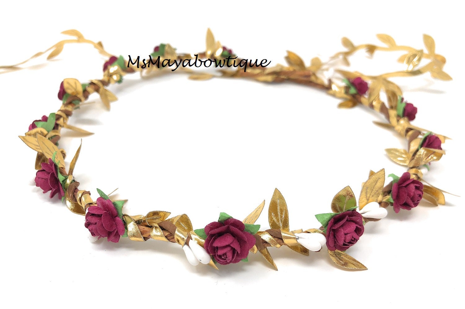 Burgundy and Gold Flower Crown Gold Leaf Flower Crown Greek Etsy