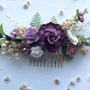 Plum Purple Flower Hair comb for Wedding Hair Accessories Party Hairstyle Floral Hair Piece Rose Hairpiece