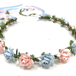 Pastel flower crown, baby girl flower headband, toddler flower crown, pink and blue flower girl crown, halo garland hair wreath, headpiece