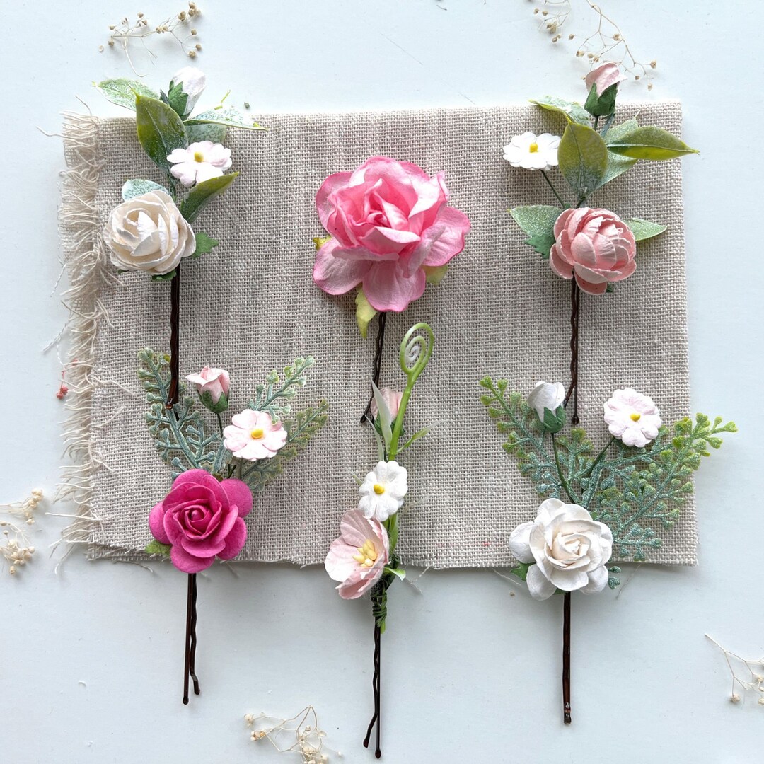Pink Flower Hair Pins Bridal Hair Pins Bridesmaid Comb Hair Pieces