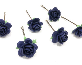 Flower Hair pins Wedding, Blue hair pins, Navy Blue flower clip, Blue Flower hair piece , Bridal hair pins, Bobby Pins, Flower hairclips