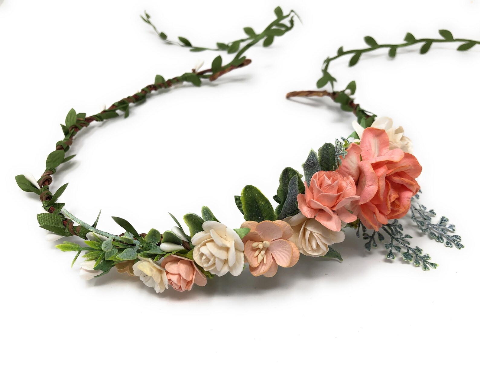 Floral Crown Wedding, Peach Flower Crown for Girls, Flower Girl Crown