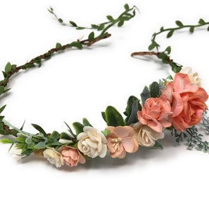 Floral crown wedding, peach flower crown for girls, flower girl crown, flower headpiece, flower hair wreath, hair crown, spring flower crown