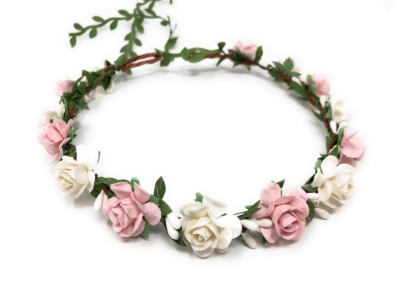 Pink and white flower crown, flower girl crown, flower crown adult, flower girl headband, flower heapiece, bridal crown, baby girl crown image 1