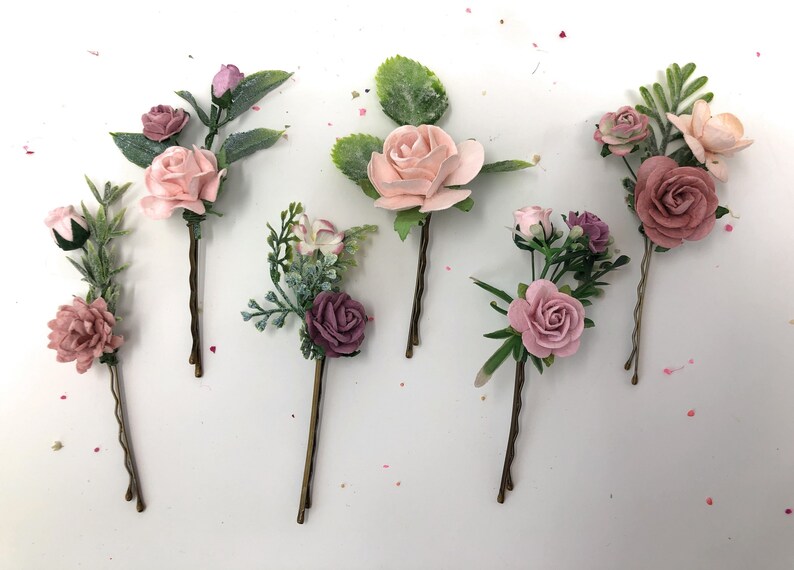 Dusty Rose Hair Pins Mauve Hair Pins Wedding Floral Hair Etsy