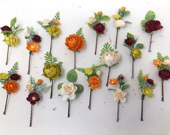 Flower hair pins, fall flower hair pins, wedding hair pins, flower hair clips, hair comb, bridal hair pins, floral hair piece, bobby pins