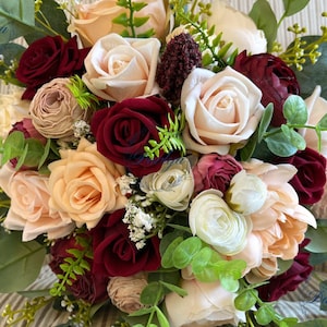 Burgundy Wedding Bouquet Bridal Bouquet Artificial Flower Blush Bouquet Bridesmaid Bouquet  Real Touch Floral Bouquet