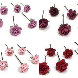 Flower hair pins burgundy, Bridal hair pins, Rose Clips, bridal hair clips, flower hair clips, rose bobby pins, Wedding Flower hair pins