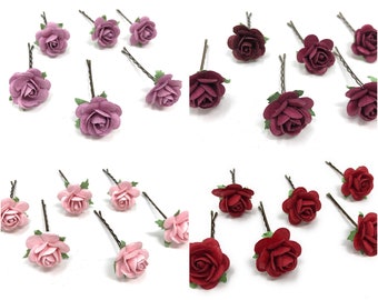 Flower hair pins burgundy, Bridal hair pins, Rose Clips, bridal hair clips, flower hair clips, rose bobby pins, Wedding Flower hair pins