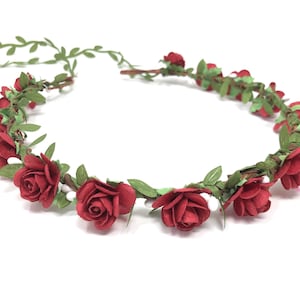 Red flower crown, flower girl headband, halo flower headpiece, flower crown red and ivory, flower crown adult, bridesmaid flower headband