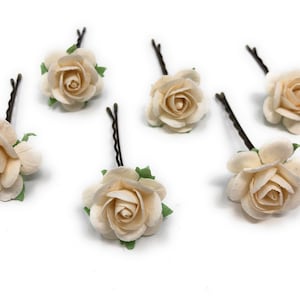 Ivory flower clips, rose hair pins, bridesmaid flower clip, wedding flower hair pins, Ivory Rose Clips, bridal hair clips, rose bobby pins