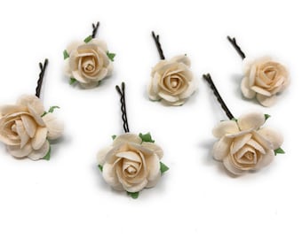 Ivory flower clips, rose hair pins, bridesmaid flower clip, wedding flower hair pins, Ivory Rose Clips, bridal hair clips, rose bobby pins