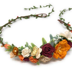 Coroa de flores de outono Faixa de cabeça floral de terracota para mulheres Outono Peça de cabeça de casamento Acessórios para cabelo Coroa de flores laranja Coroa de cabelo para maternidade
