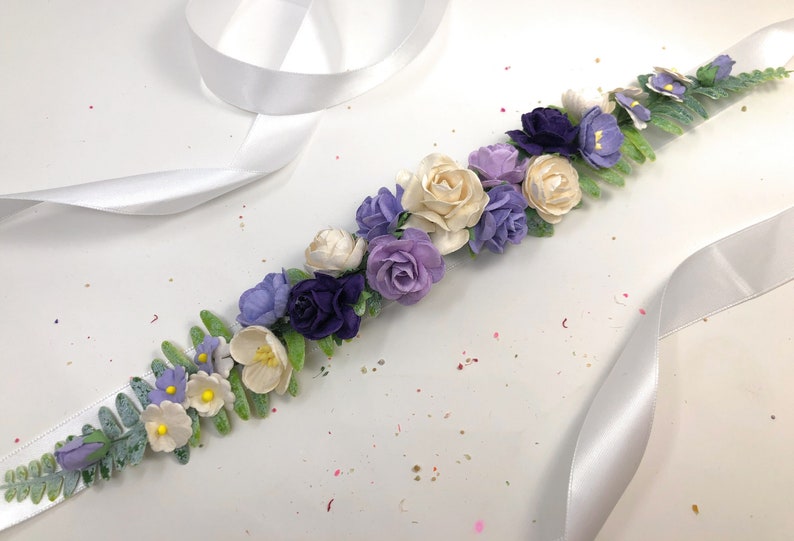 Purple special occasion belts and sashes - lavender floral wedding sash