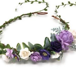 Lavender Flower Crown: Purple Floral Headband with Satin Ribbon
