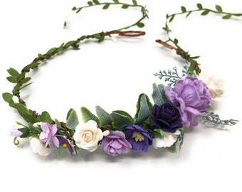 Flower crown lavender, halo flower crown, wedding flower crown purple, flower girl crown, adult floral crown, flower head piece, headband