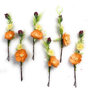 Orange Mulberry Paper Flower Hair Pins: Boho Wedding Hair Accessories