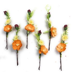 Orange flower hair pins, Fall flower hair clips, Boho flower hair clip, Bridal hair pin, Wedding floral hair piece adult, hair accessories,