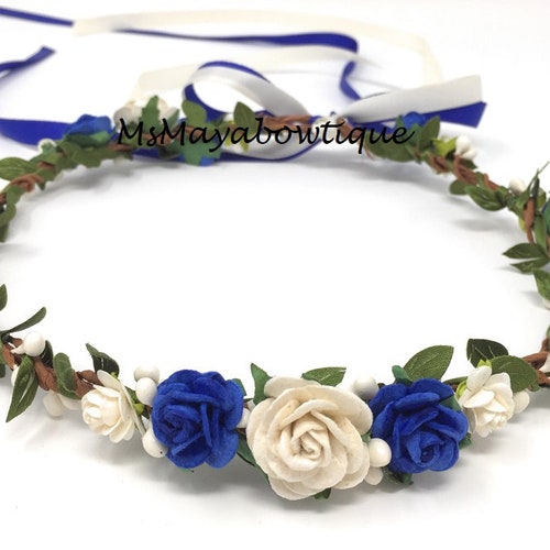 Flower Crown Blue Flower Girl Crown Baby Girl Royal Flower Etsy