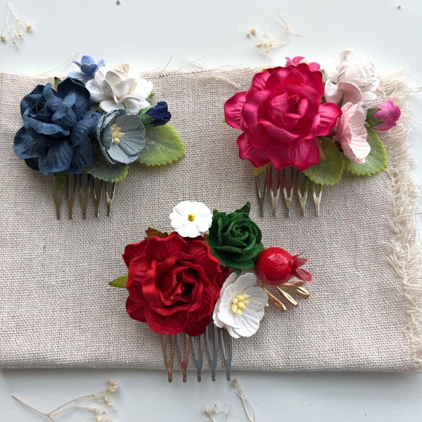 Decorative Hair Comb Women Hair Piece Hairstyle Bridesmaid Rose Hair Accessory Bridal Decorative Flower Hair Comb Small Floral Hair Piece