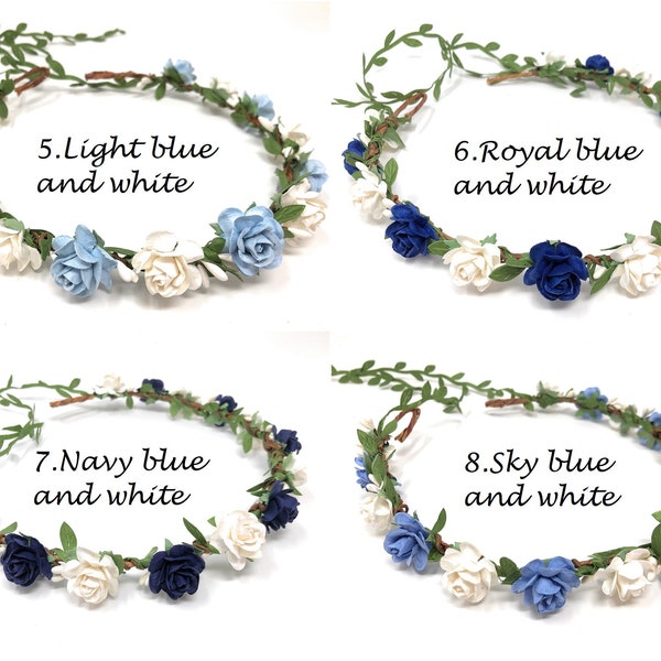 Royal flower crown, rose flower girl crown, flower crown wedding, royal and white wreath for hair, bridesmaid flower crown, flower headband