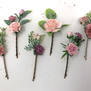 Dusty rose hair pins, mauve hair pins, wedding floral hair piece, rose bobby pins, flower hairpins, rose bobby pins, bridal flower clips,