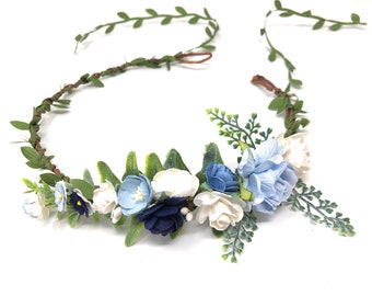 Floral crown wedding, blue flower crown adult, flower girl crown, child floral crown, flower head piece, floral headband, flower hair wreath