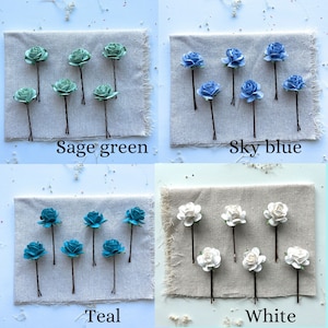 Dusty Blue Hair Pins 6pcs Prom Hair Clips Flower Hair Accessories Women Bridal Hairstyle Hair Pieces Bobby Pin Wedding Hairpins for Braid image 2