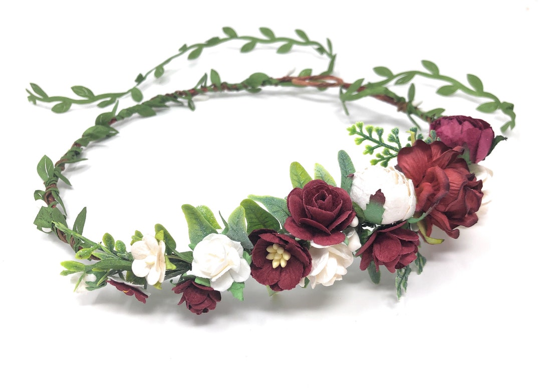 Burgundy Flower Crown for Girl and Adult, Flower Crown for Photo Shoot