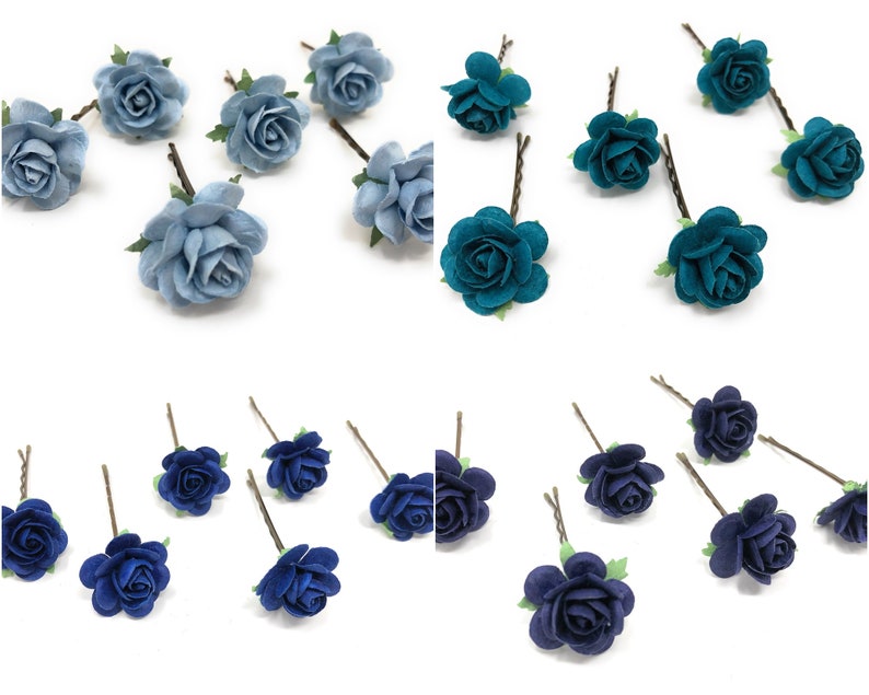 Flower Hair Pins Wedding Blue Hair Pins Navy Blue Flower Etsy