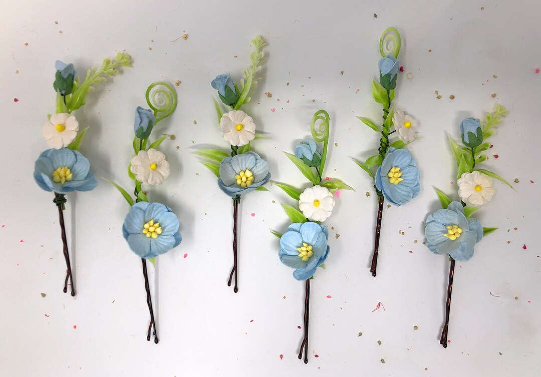 Wedding Hair Pins Light Blue Flower Hair Clips Blue Flower Hair Pins