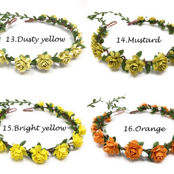 Mariage couronne de fleurs jaunes, bandeau de fleurs de mariée moutarde, casque de fleurs d'oranger, couronne de fleurs d'automne pour tout-petit, couronne de mariage