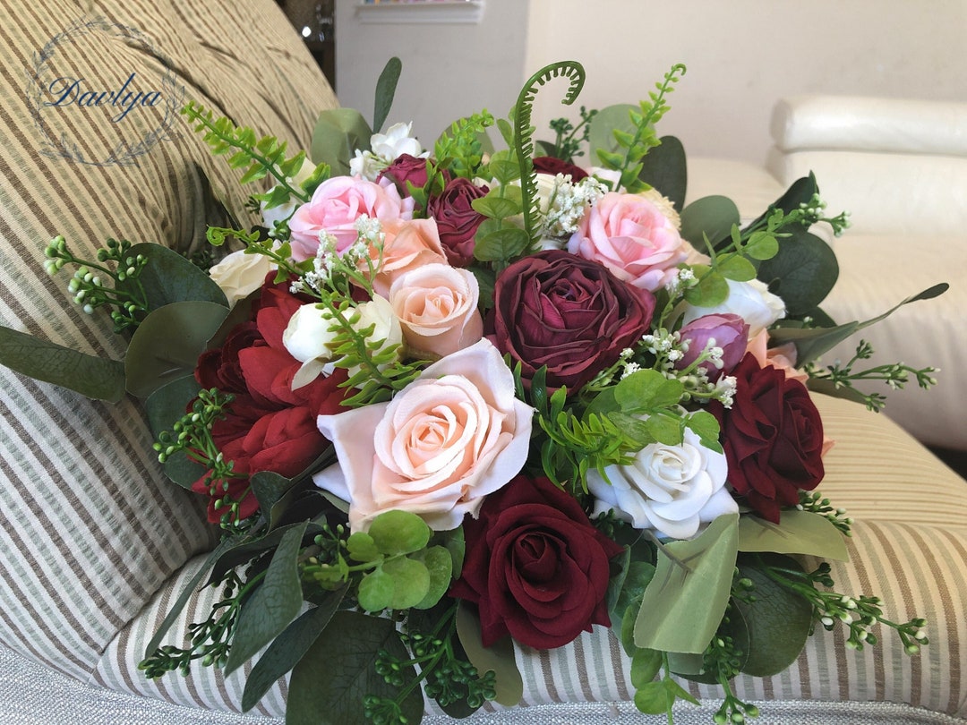Wedding Bouquet, Burgundy Flower Bouquet, Custom Bridal Bouquet