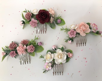 Dusty Rose Flower Hair Comb: Bridal Hair Piece