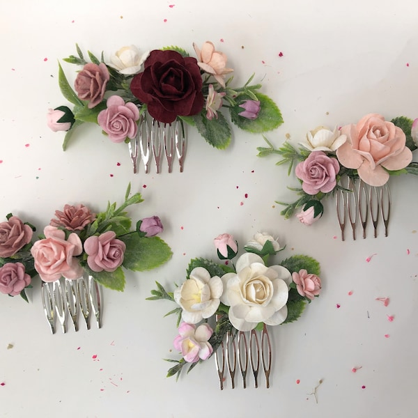 Flower hair comb, mauve bridesmaid hair comb, flower hair piece wedding, bridal dusty rose haircomb, flower hair comb